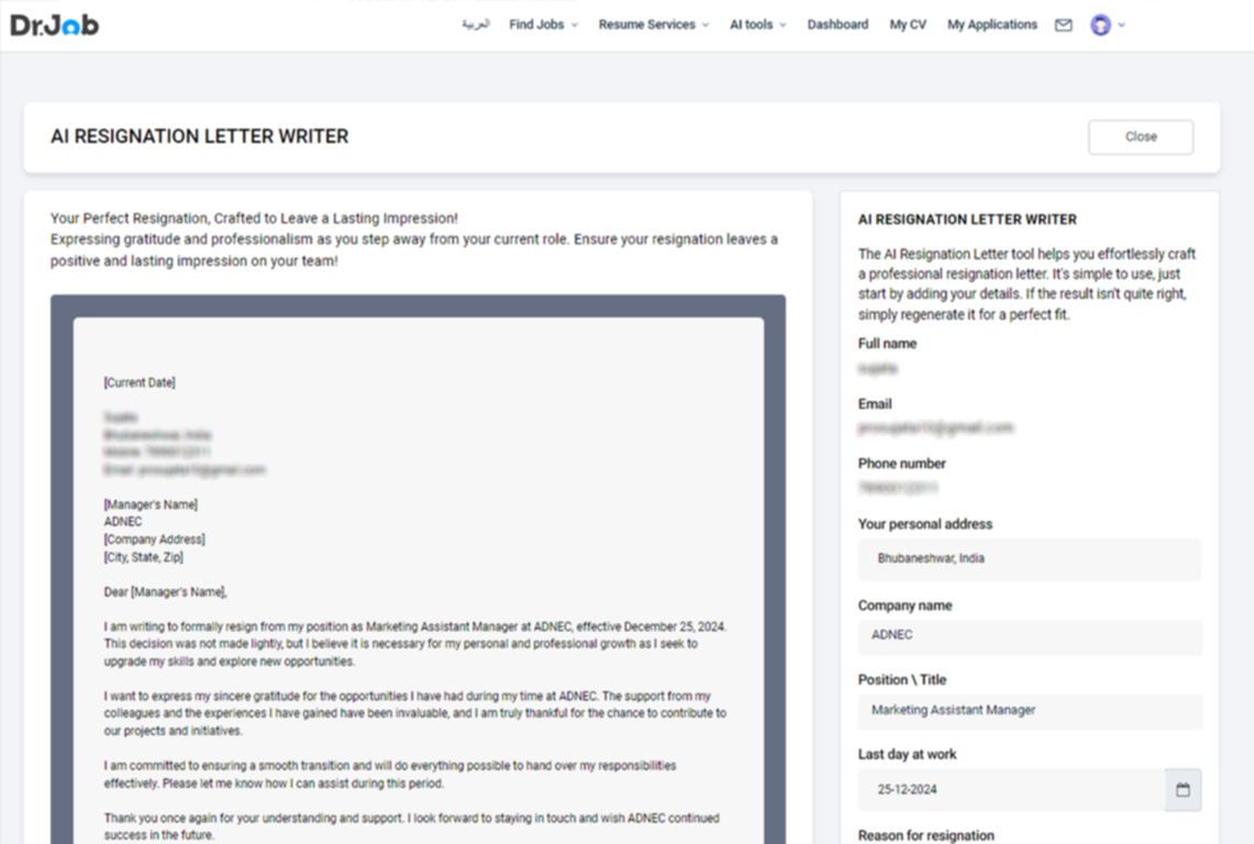 Dr. Job’s Resignation Letter Generator